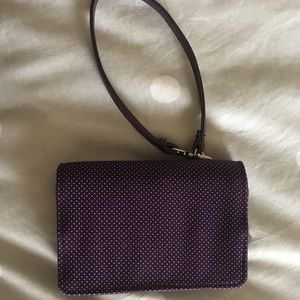 Purple polka dot thirty one wristlet